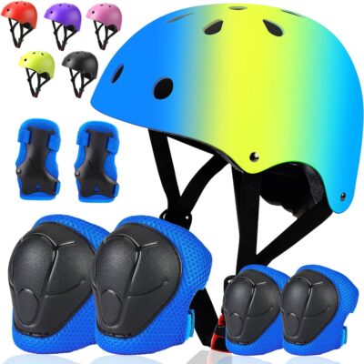Toddler Kids Bike Helmet Set - Adjustable Cycling Helmet with Knee, Elbow Pads & Wrist Guards Sport Protective Gear Little Kid