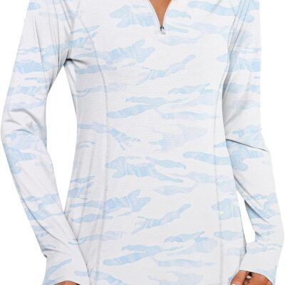 Women Long Sleeve Shirts Sun Protection 1/4 Zip Summer Quick Dry Hiking Shirts Quarter Zip Pullover for Women